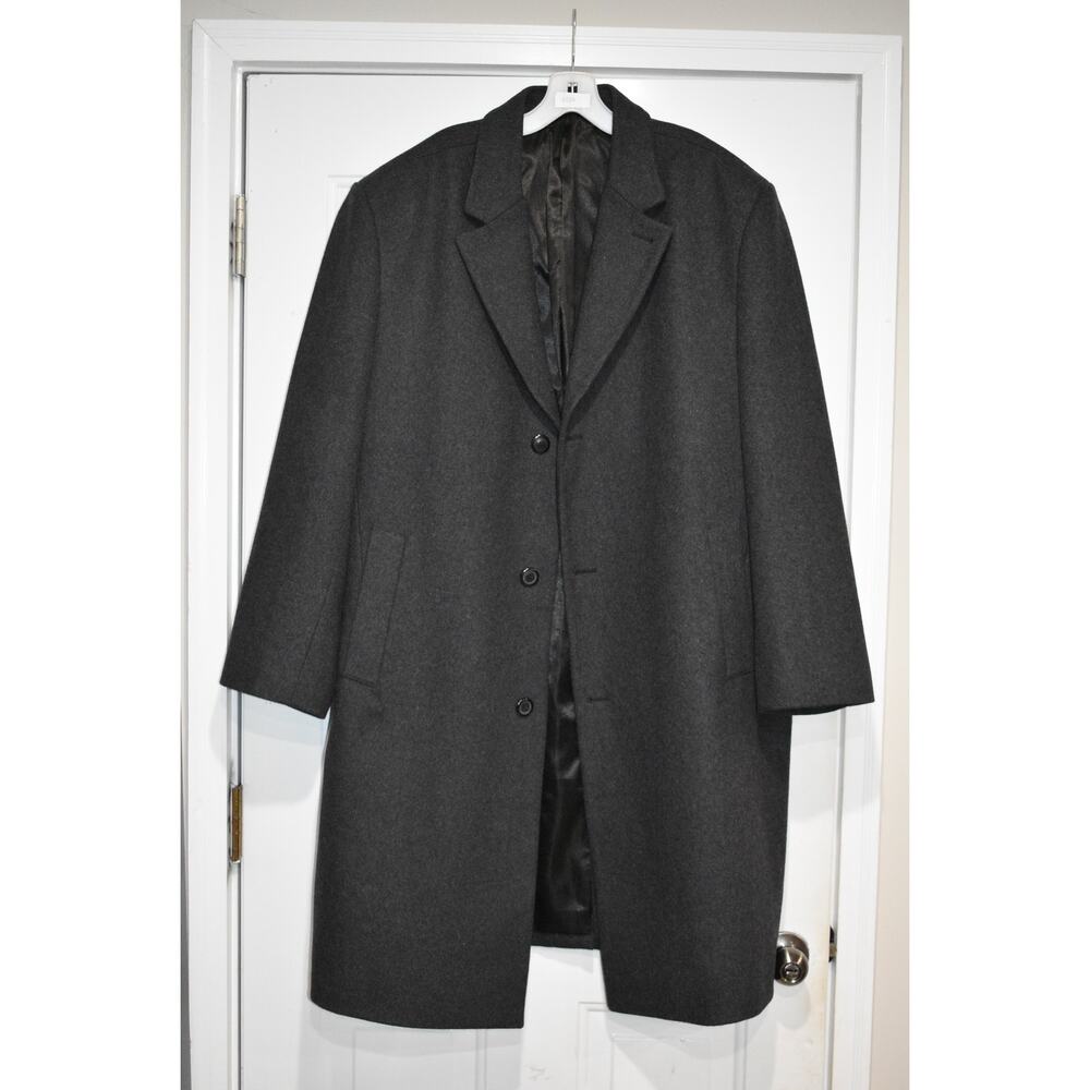 London Fog Wool Trench Jacket Overcoat Lined Men Size 48 Reg Gray Single Vent